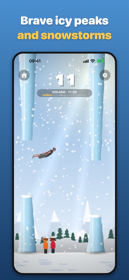 Flying Man screenshot: Icy peaks world