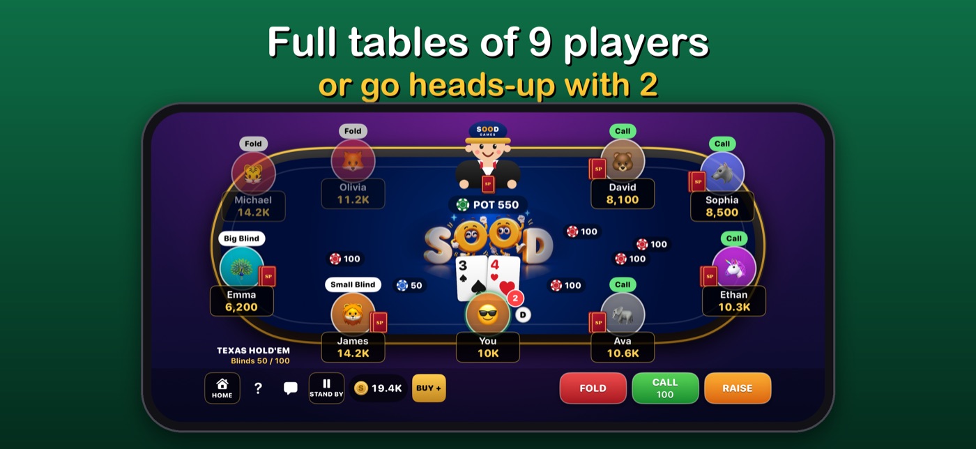 Sood Poker screenshot: 9-player table