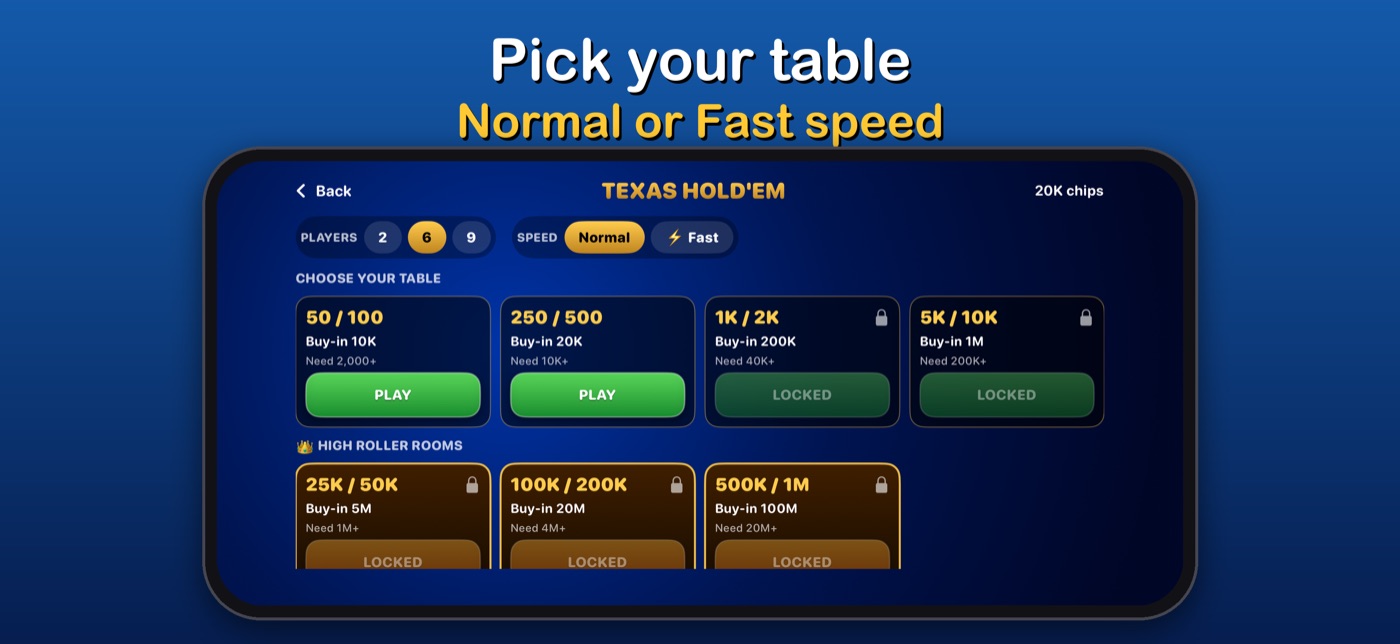 Sood Poker screenshot: Choose your table